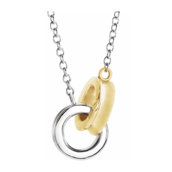 14K White Yellow Gold Interlocking Circle Necklace, 18 Inch